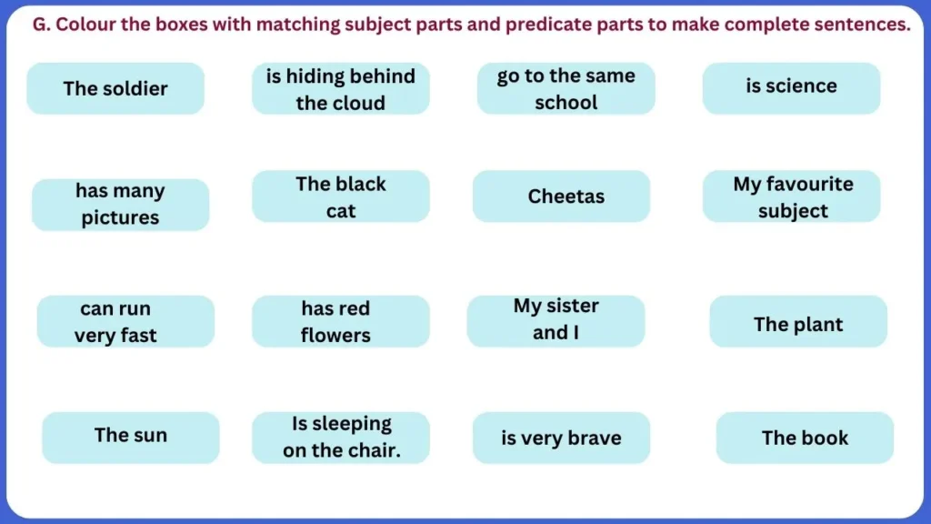 Subject and Predicate Worksheets Class 3